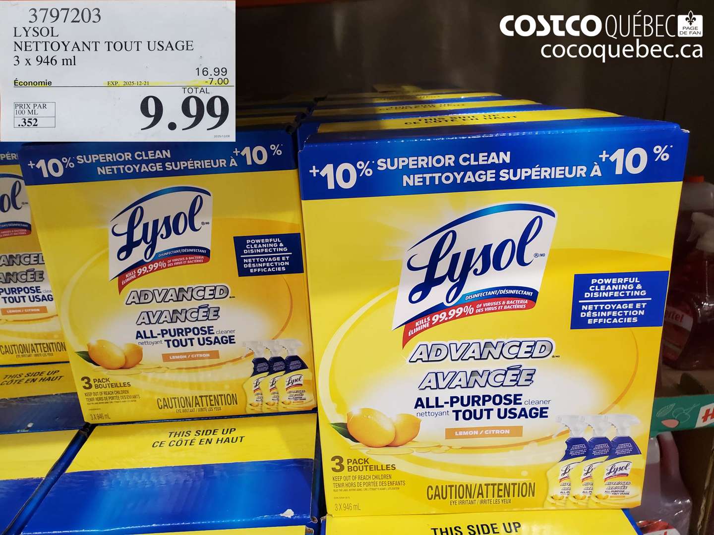 3797203 LYSOL NETTOYANT TOUT USAGE 3 x 946 ml ($7.00 INSTANT SAVINGS EXPIRES ON 2025-12-21) $9.99