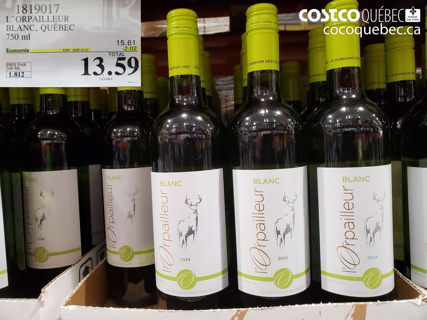 1819017 L` ORPAILLEUR BLANC, QUÉBEC 750 ml ($2.02 INSTANT SAVINGS EXPIRES ON 2025-12-21) $13.59