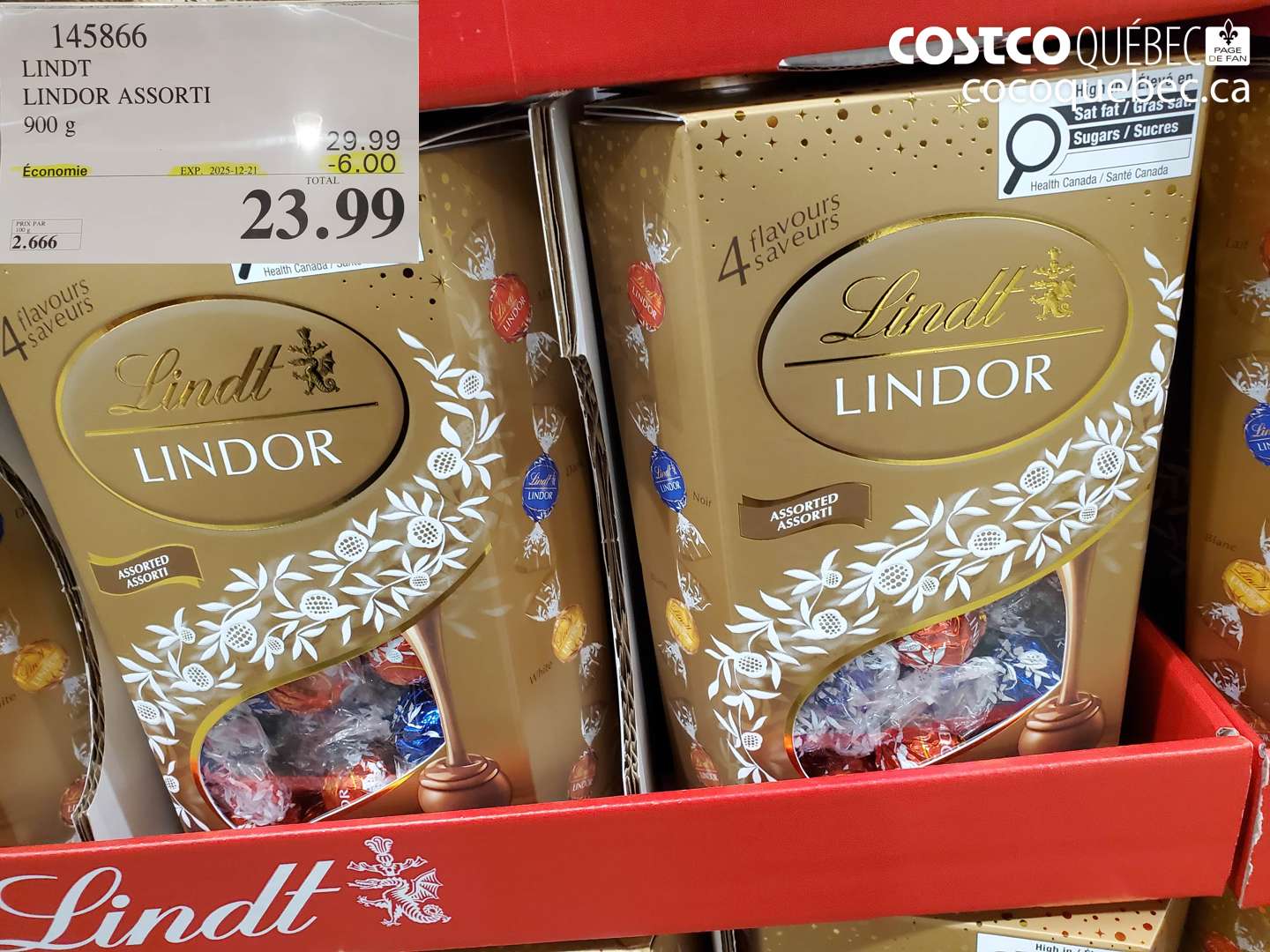 145866 Lindt Lindor Assorti 900 g ($6.00 INSTANT SAVINGS EXPIRES ON 2025-12-21) $23.99