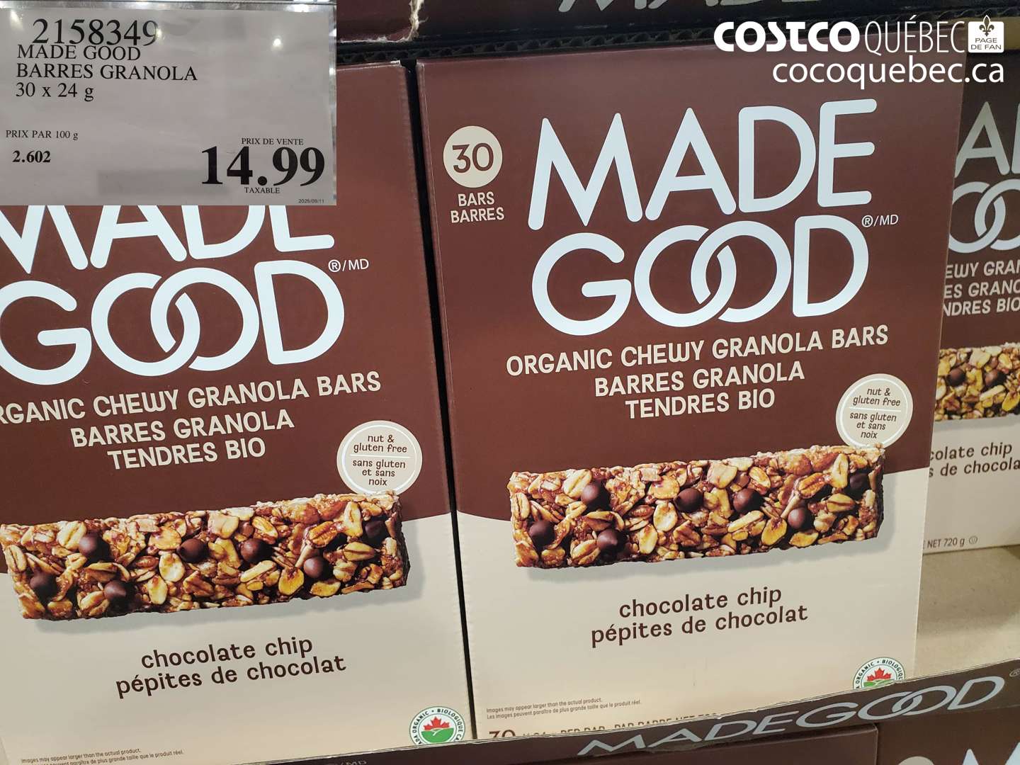 2158349 MADE GOOD BARRES GRANOLA 30 x 24 g $14.99