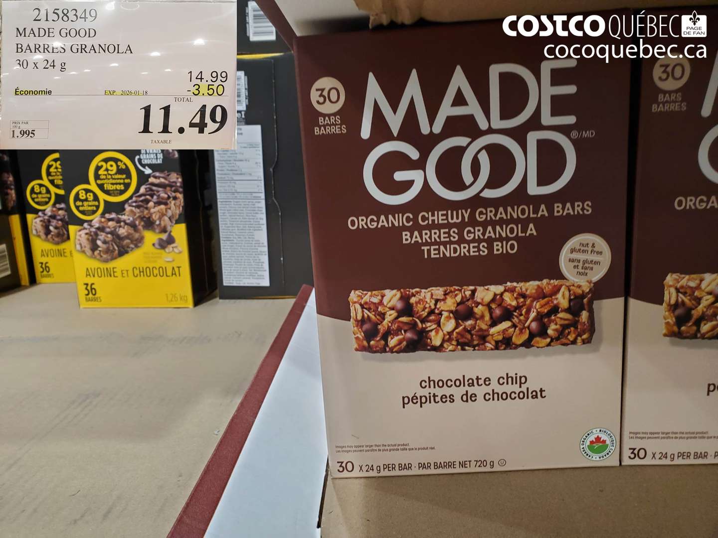 2158349 MADE GOOD BARRES GRANOLA 30 x 24 g ($3.50 INSTANT SAVINGS EXPIRES ON 2026-01-18) $11.49