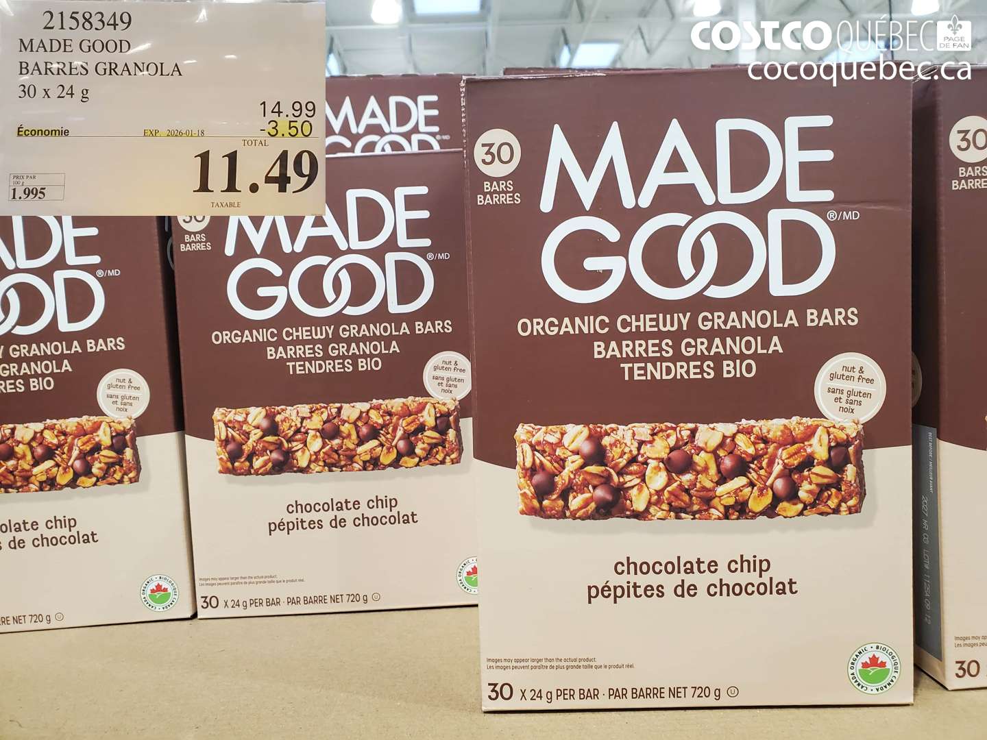 2158349 MADE GOOD BARRES GRANOLA 30 x 24 g ($3.50 INSTANT SAVINGS EXPIRES ON 2026-01-18) $11.49