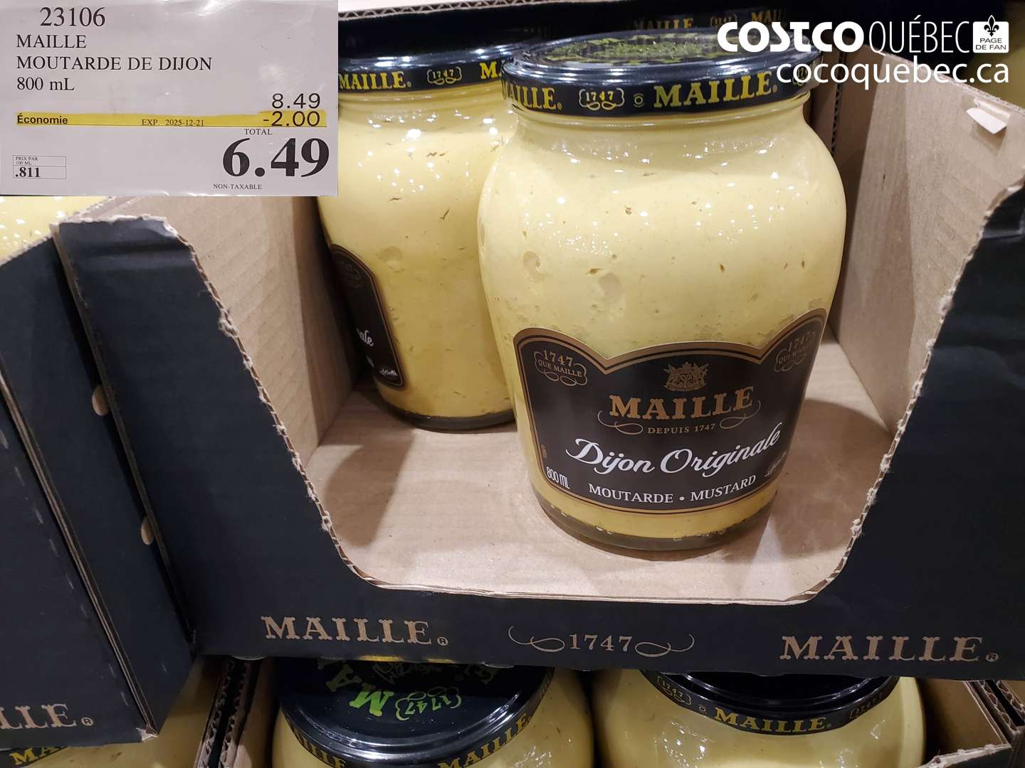 23106 MAILLE MOUTARDE DE DIJON 800 mL ($2.00 INSTANT SAVINGS EXPIRES ON 2025-12-21) $6.49