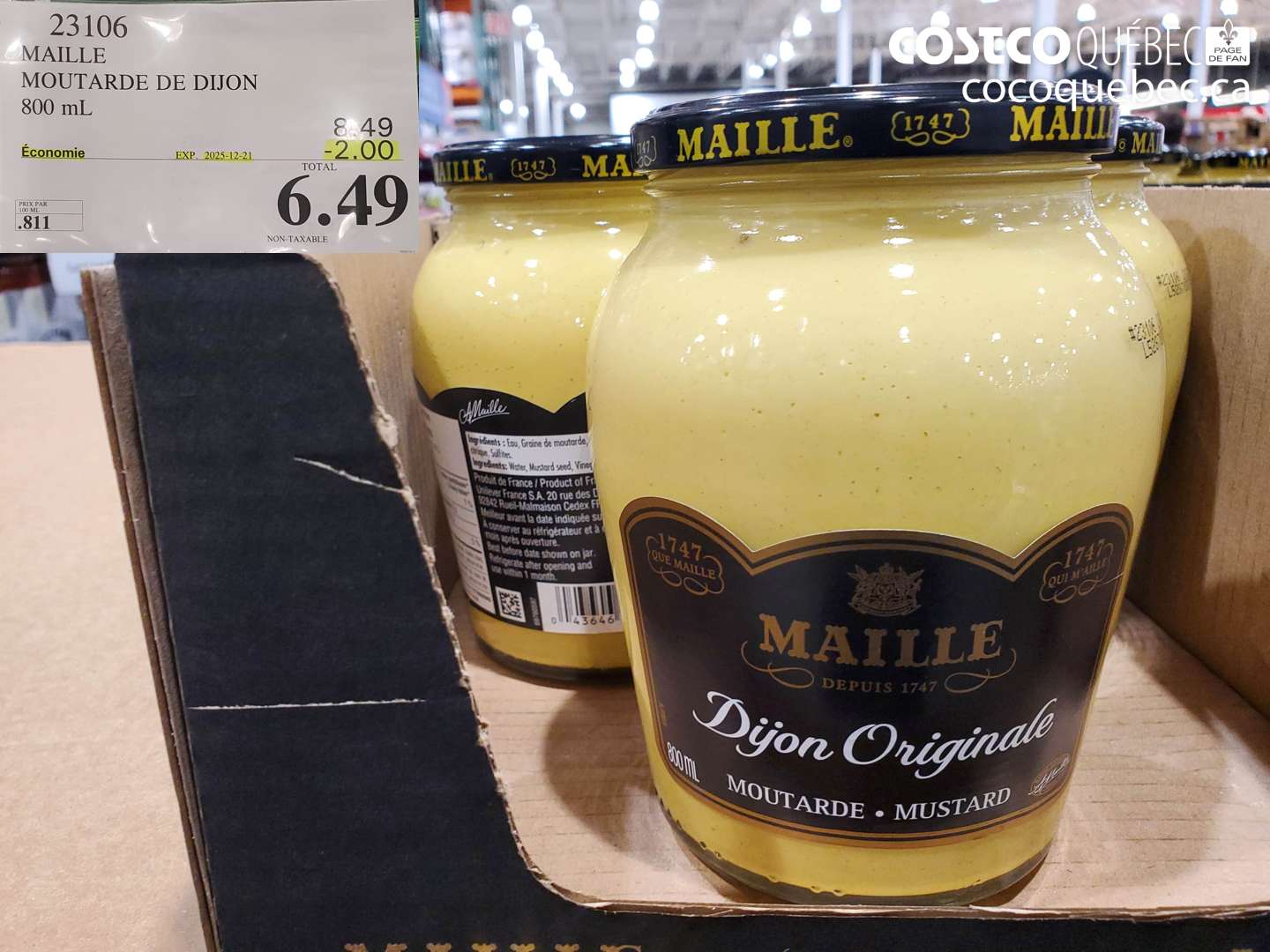 23106 MAILLE MOUTARDE DE DIJON 800 mL ($2.00 INSTANT SAVINGS EXPIRES ON 2025-12-21) $6.49