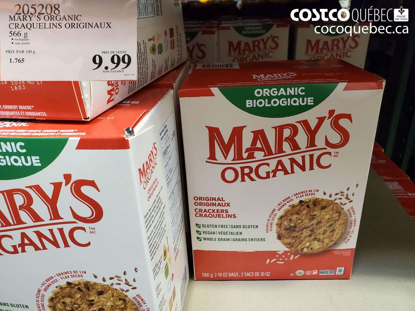 205208 MARY'S ORGANIC CRAQUELINS ORIGINAUX 566 g $9.99