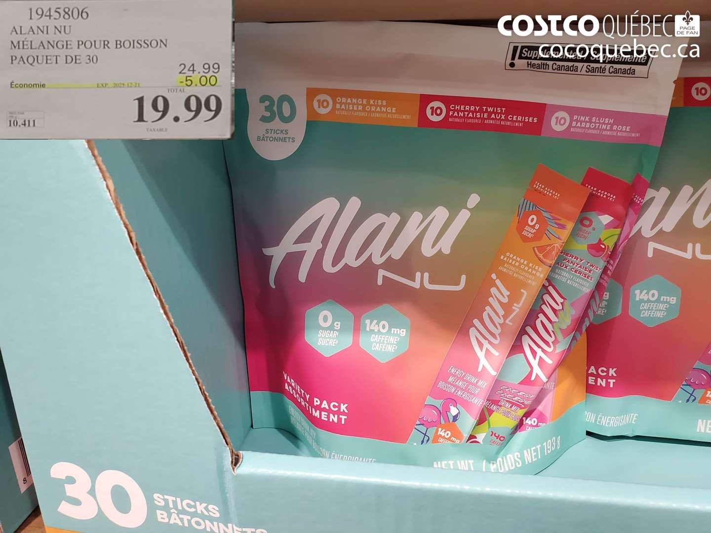 1945806 MÉLANGE POUR BOISSON PAQUET DE 30 (EXPIRES ON 2024-12-21) $19.99