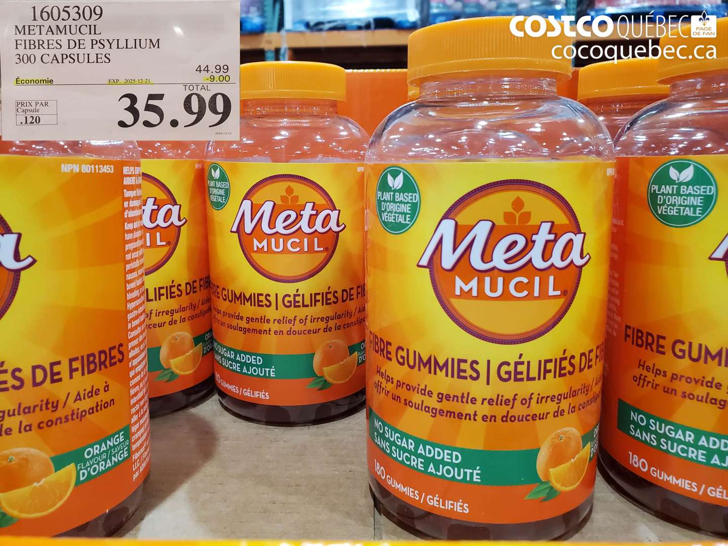 1605309 METAMUCIL FIBRES DE PSYLLIUM 300 CAPSULES ($9.00 INSTANT SAVINGS EXPIRES ON 2025-12-21) $35.99