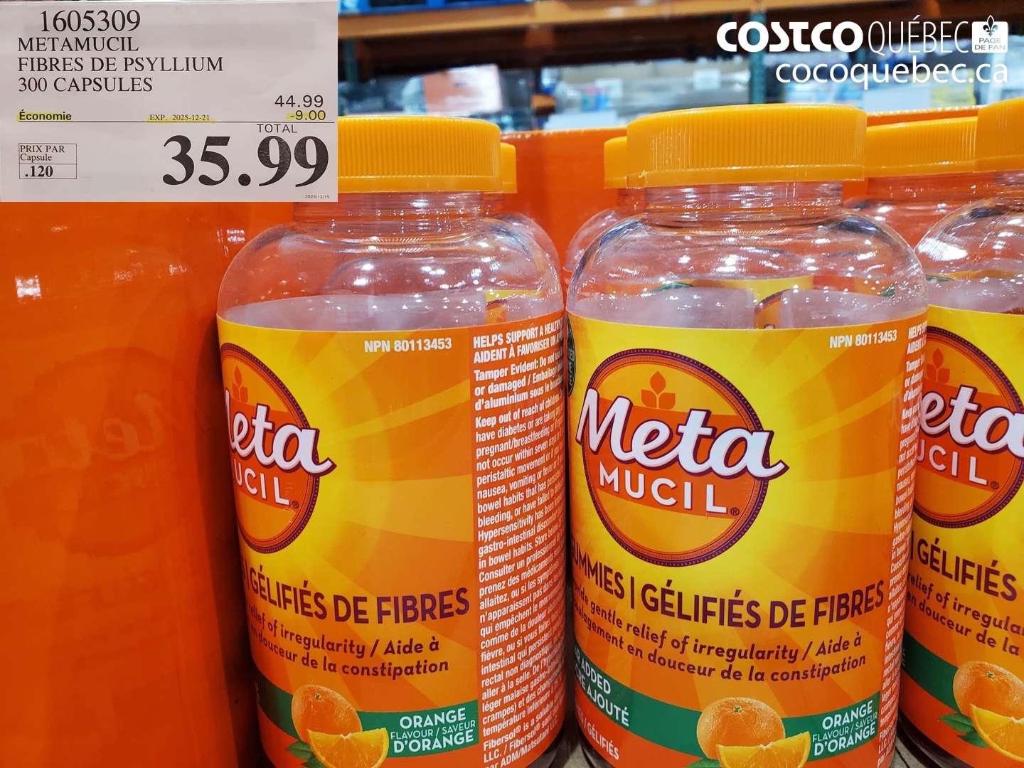 1605309 METAMUCIL FIBRES DE PSYLLIUM 300 CAPSULES ($9.00 INSTANT SAVINGS EXPIRES ON 2025-12-21) $35.99