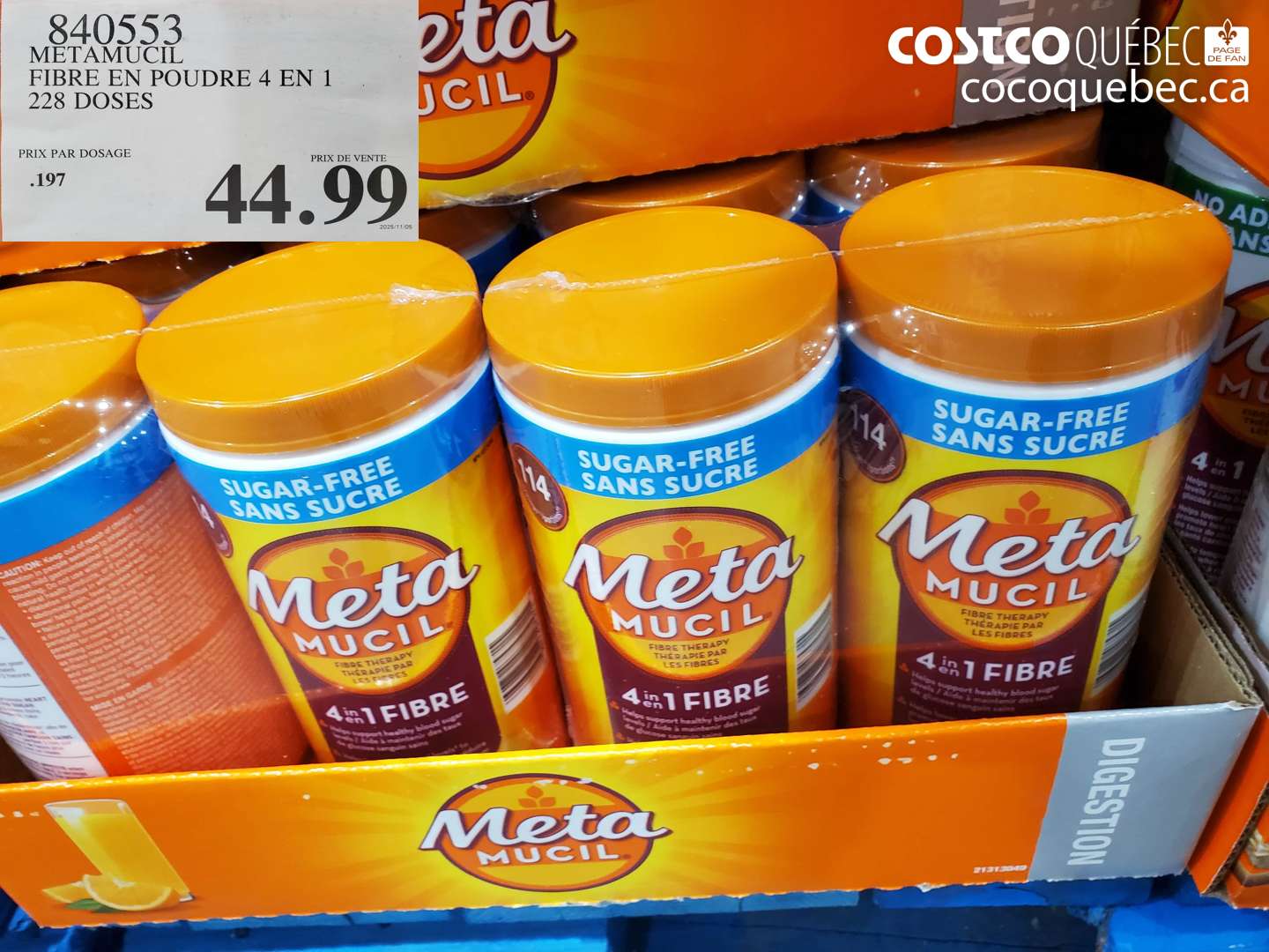 840553 METAMUCIL FIBRE EN POUDRE 4 EN 1 228 DOSES $44.99