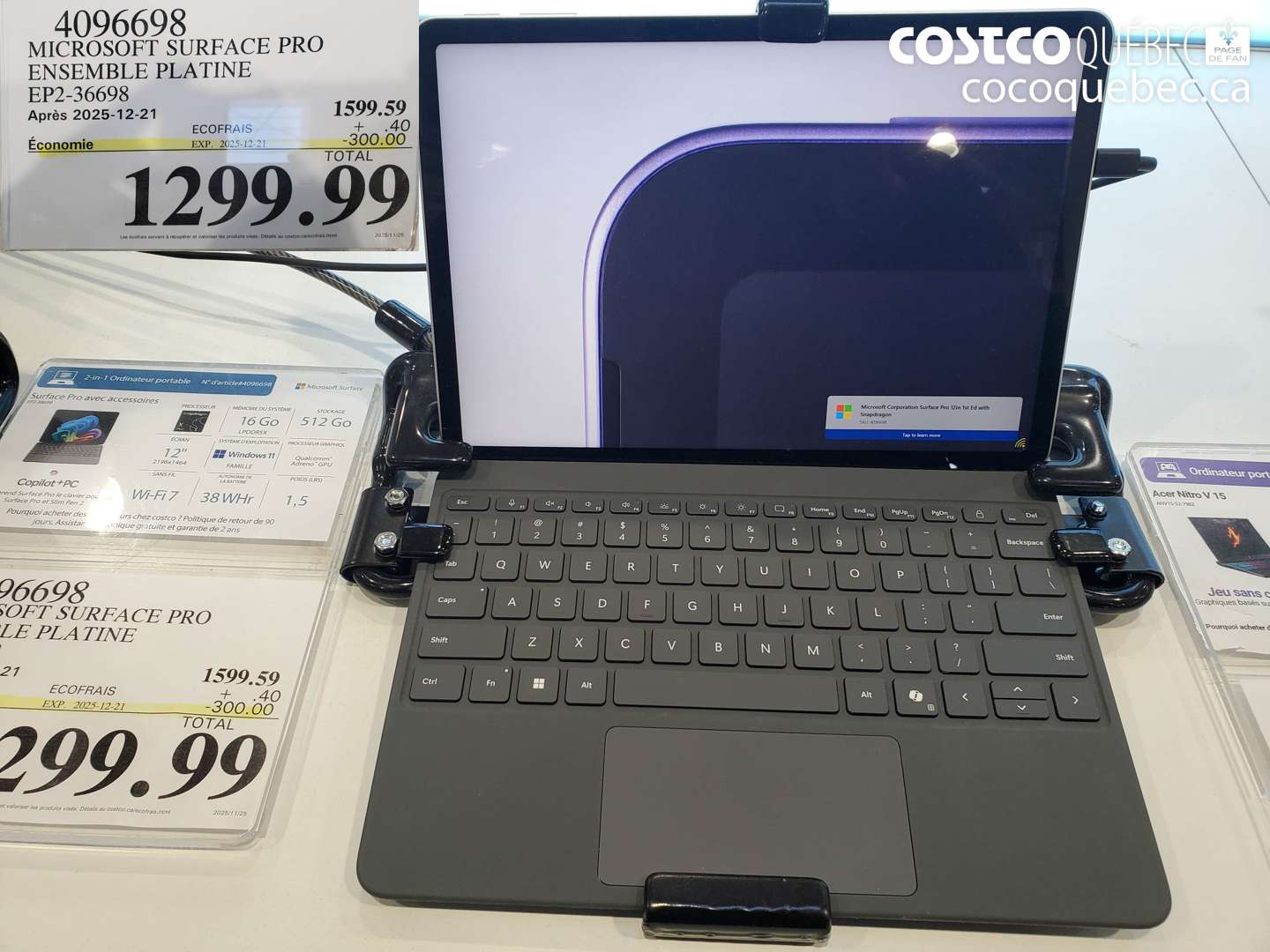 4096698 MICROSOFT SURFACE PRO ENSEMBLE PLATINE EP2-36698 ($300.00 INSTANT SAVINGS EXPIRES ON 2025-12-21) $1299.99