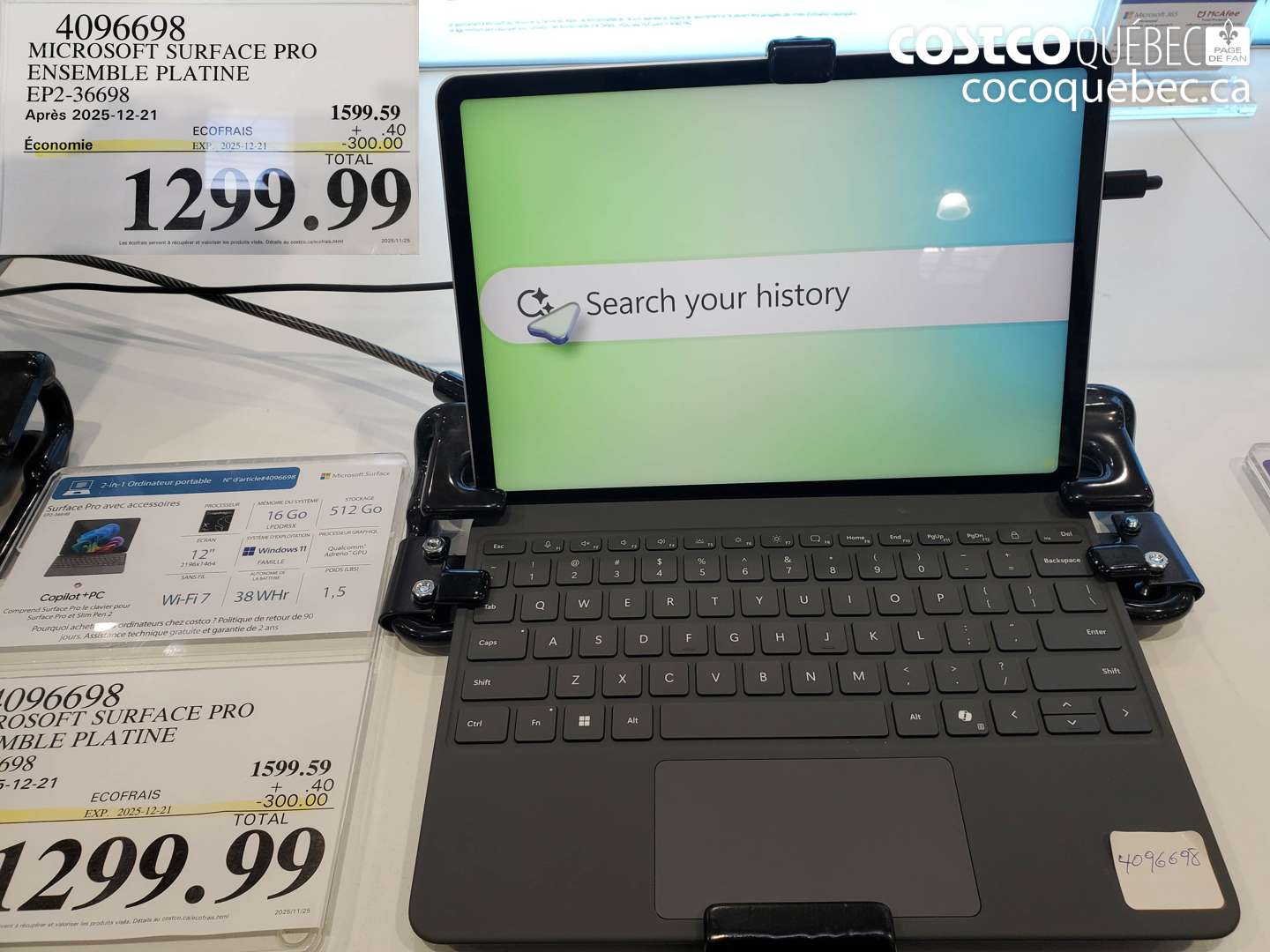 4096698 MICROSOFT SURFACE PRO ENSEMBLE PLATINE EP2-36698 ($300.00 INSTANT SAVINGS EXPIRES ON 2025-12-21) $1299.99