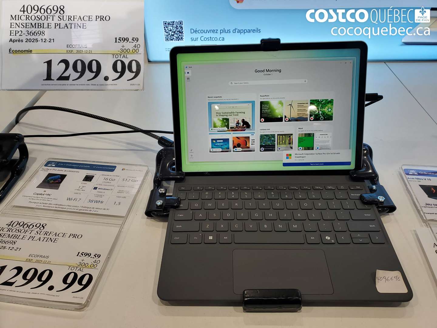 4096698 MICROSOFT SURFACE PRO ENSEMBLE PLATINE EP2-36698 ($300.00 INSTANT SAVINGS EXPIRES ON 2025-12-21) $1299.99