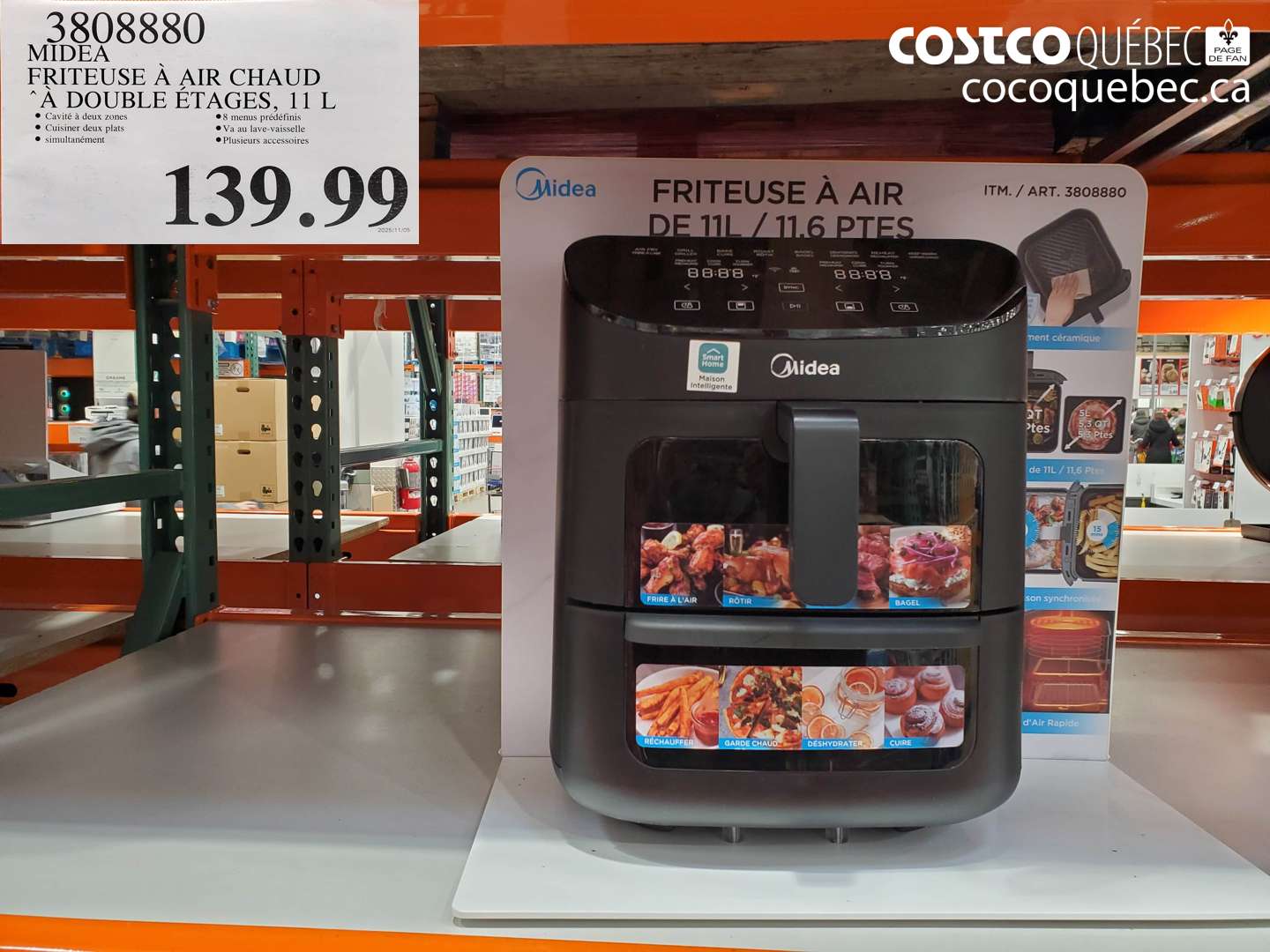 3808880 MIDEA FRITEUSE À AIR CHAUD À DOUBLE ÉTAGES, 11 L $139.99