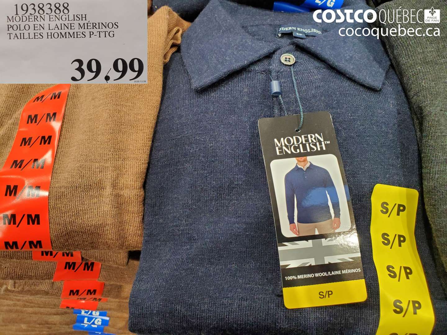 1938388 MODERN ENGLISH POLO EN LAINE MÉRINOS TAILLES HOMMES P-TTG $39.99