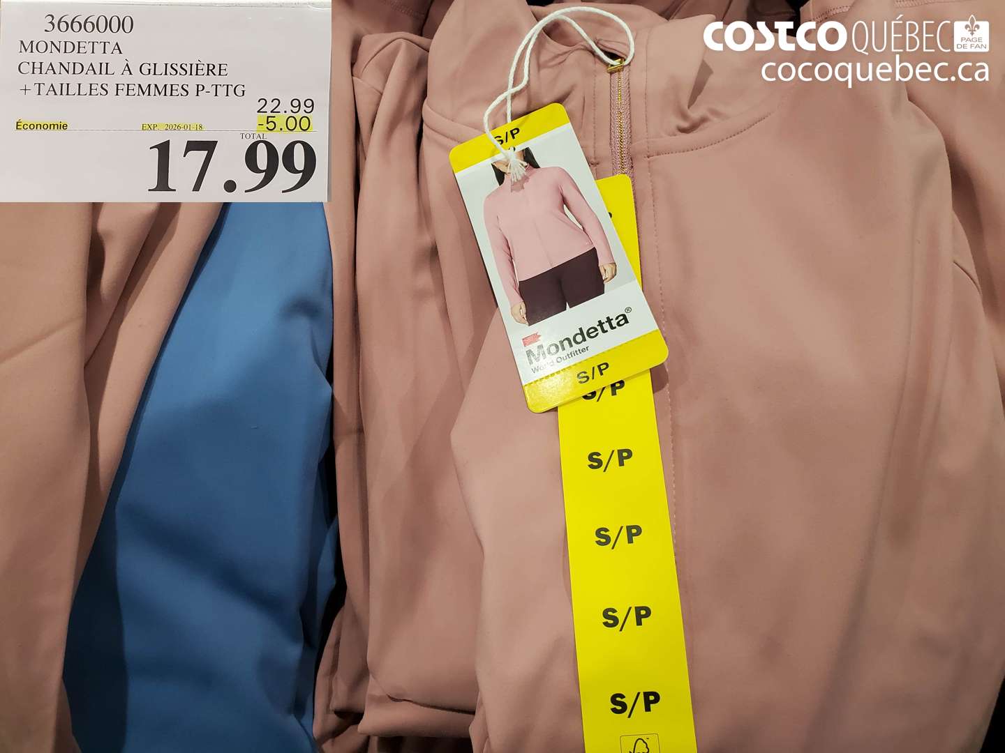 3666000 MONDETTA CHANDAIL À GLISSIÈRE + TAILLES FEMMES P-TG ($5.00 INSTANT SAVINGS EXPIRES ON 2026-01-18) $17.99