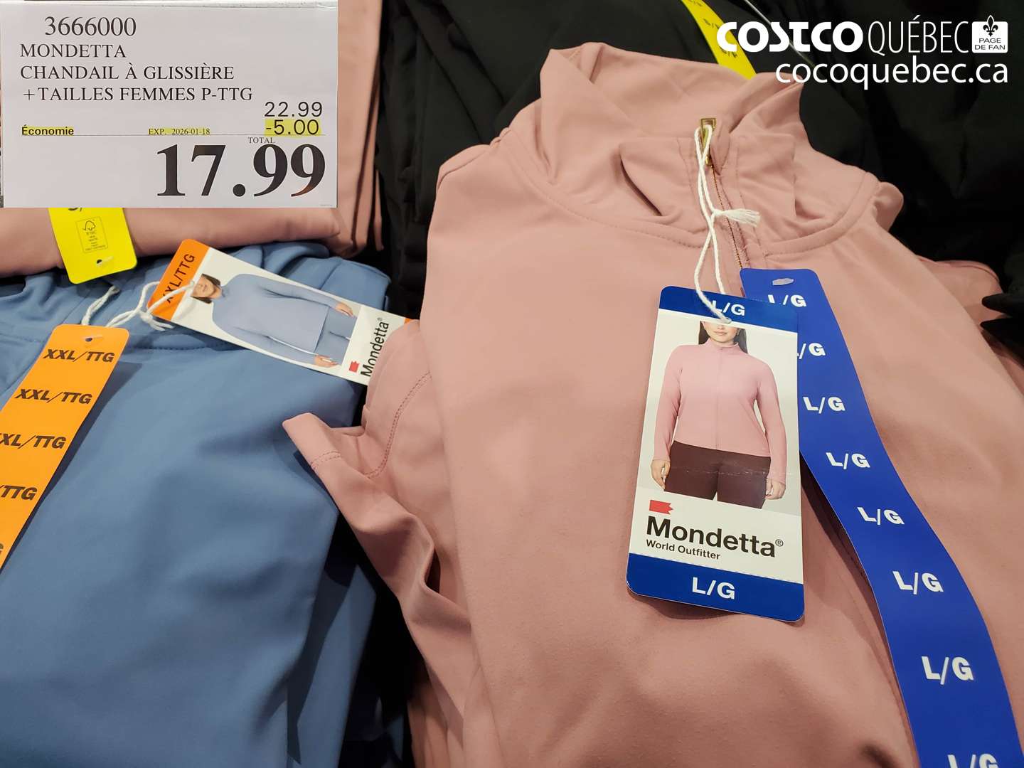 3666000 MONDETTA CHANDAIL À GLISSIÈRE + TAILLES FEMMES P-TG ($5.00 INSTANT SAVINGS EXPIRES ON 2026-01-18) $17.99