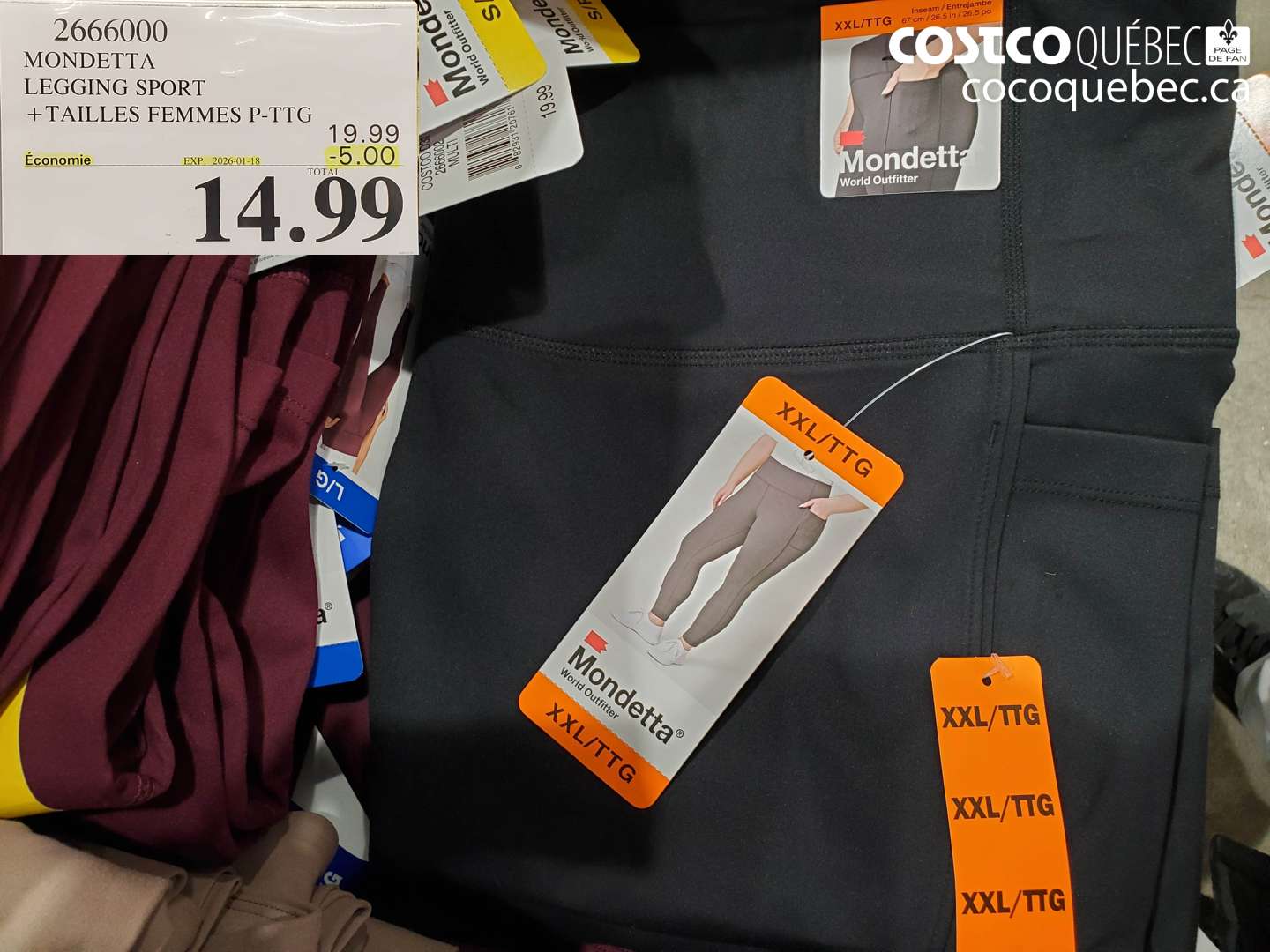 2666000 MONDETTA LEGGING SPORT +TAILLES FEMMES P-TTG ($5.00 INSTANT SAVINGS EXPIRES ON 2026-01-18) $14.99