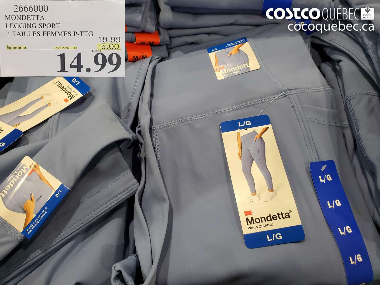 2666000 MONDETTA LEGGING SPORT +TAILLES FEMMES P-TTG ($5.00 INSTANT SAVINGS EXPIRES ON 2026-01-18) $14.99