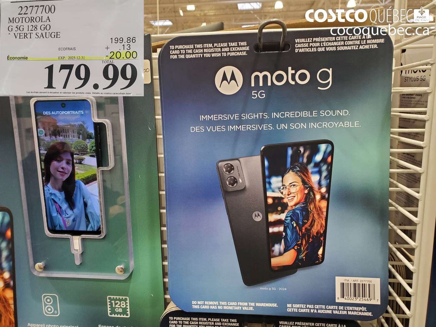 2277700 MOTOROLA G 5G 128 GO VERT SAUGE ($20.00 INSTANT SAVINGS EXPIRES ON 2025-12-31) $179.99