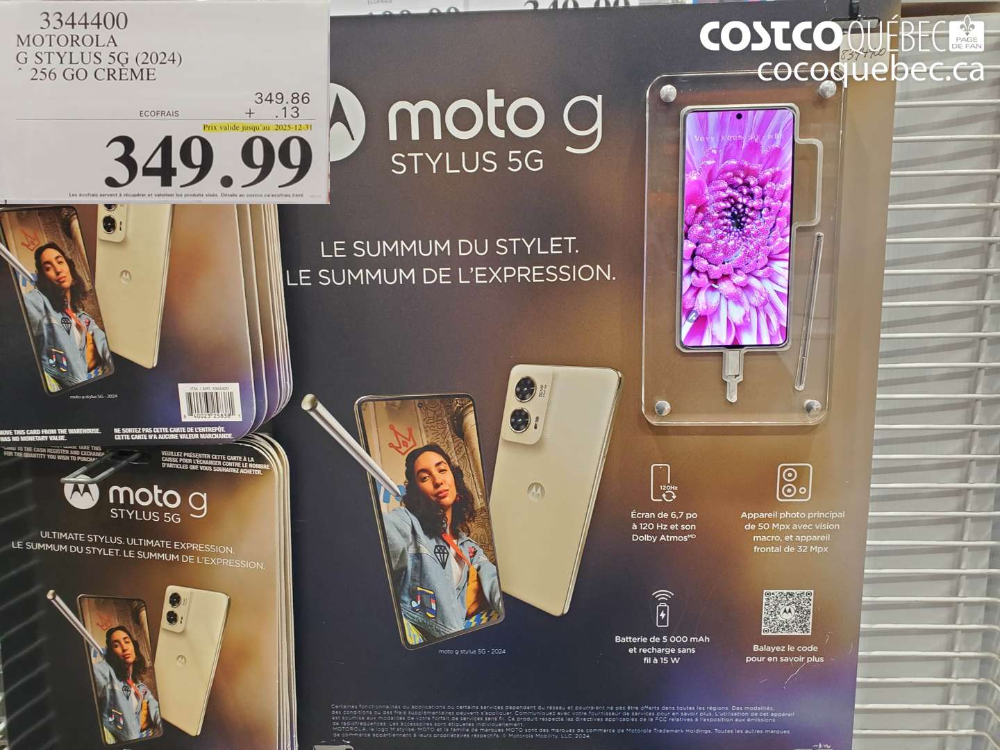 3344400 MOTOROLA G STYLUS 5G (2024) 256 GO CREME (EXPIRES ON 2025-12-31) $349.99