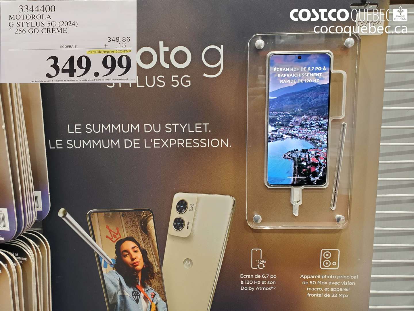 3344400 MOTOROLA G STYLUS 5G (2024) 256 GO CREME (EXPIRES ON 2025-12-31) $349.99