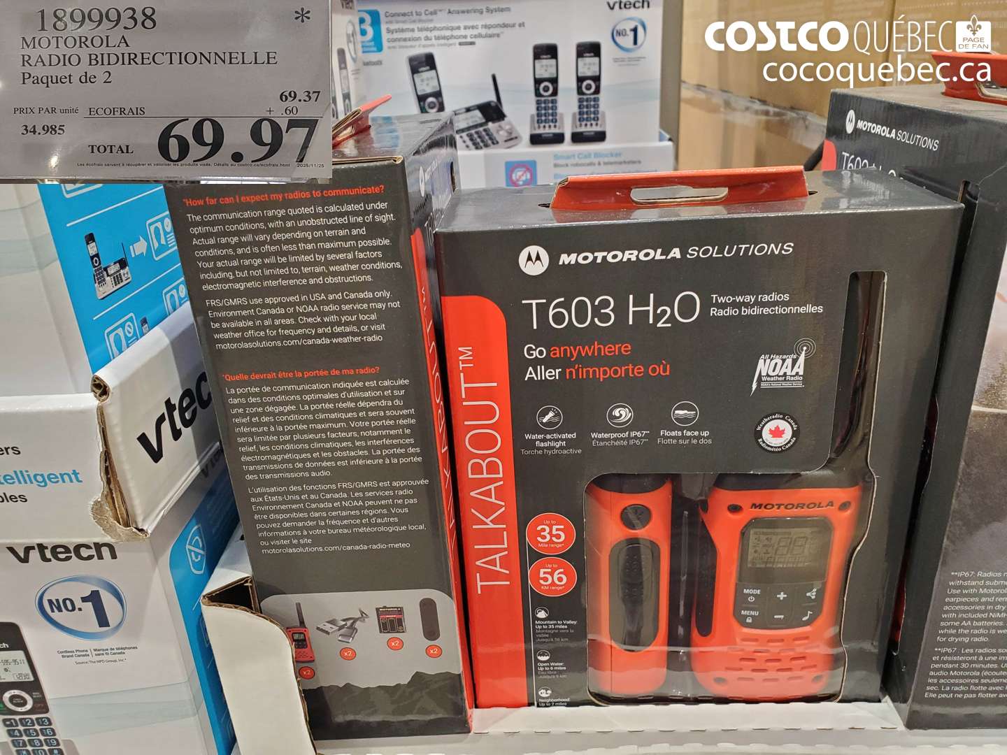 1899938 MOTOROLA RADIO BIDIRECTIONNELLE Paquet de 2  $69.97