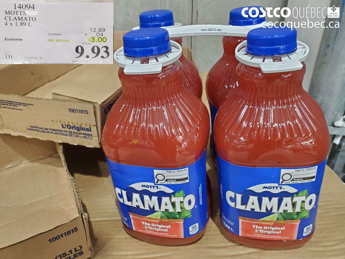 14094 MOTTS CLAMATO 4 x 1.89 L (EXPIRES ON 2025-12-21) $9.93