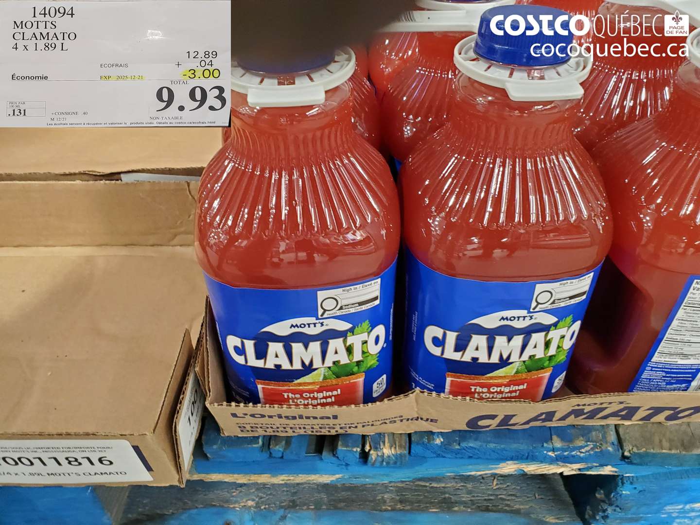 14094 MOTTS CLAMATO 4 x 1.89 L ($3.00 INSTANT SAVINGS EXPIRES ON 2025-12-21) $9.93