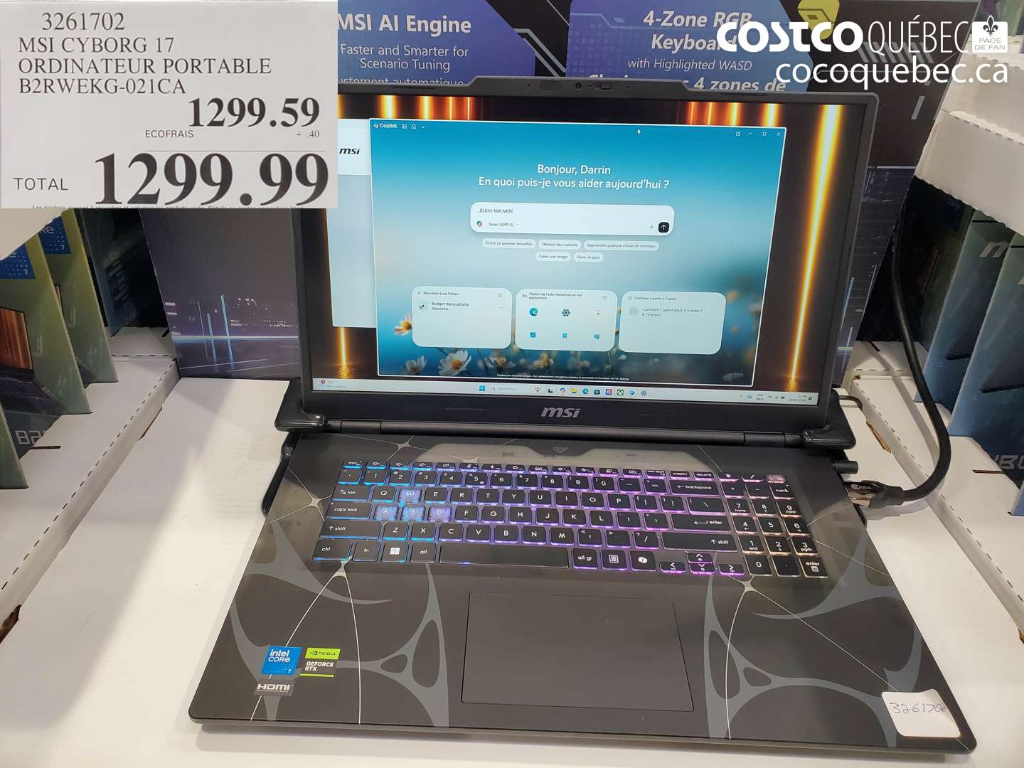 3261702 MSI CYBORG 17 ORDINATEUR PORTABLE B2RWEKG-021CA $1299.99