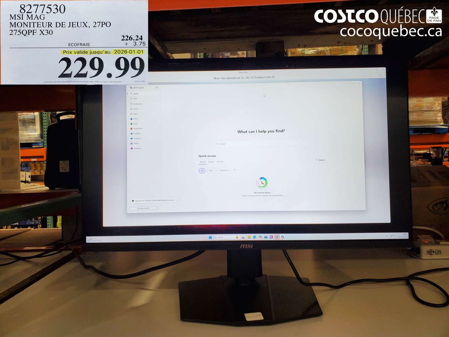 8277530 MSI MAG MONITEUR DE JEUX, 27PO 275QPF X30OFF (EXPIRES ON 2026-01-01) $229.99