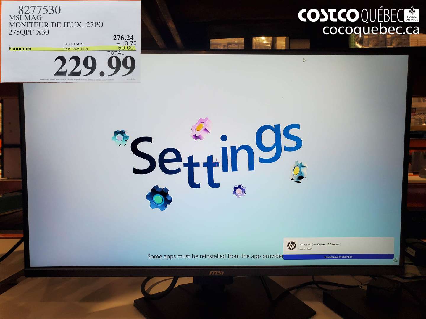 8277530 MSI MAG MONITEUR DE JEUX, 27PO 275QPF X30 ($50.00 INSTANT SAVINGS EXPIRES ON 2025-12-01) $229.99