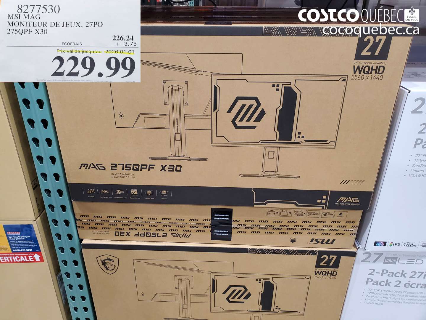8277530 MSI MAG MONITEUR DE JEUX, 27PO 275QPF X30 (EXPIRES ON 2026-01-01) $229.99