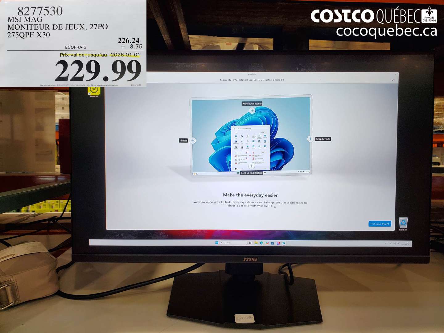 8277530 MSI MAG MONITEUR DE JEUX, 27PO 275QPF X30 (EXPIRES ON 2026-01-01) $229.99