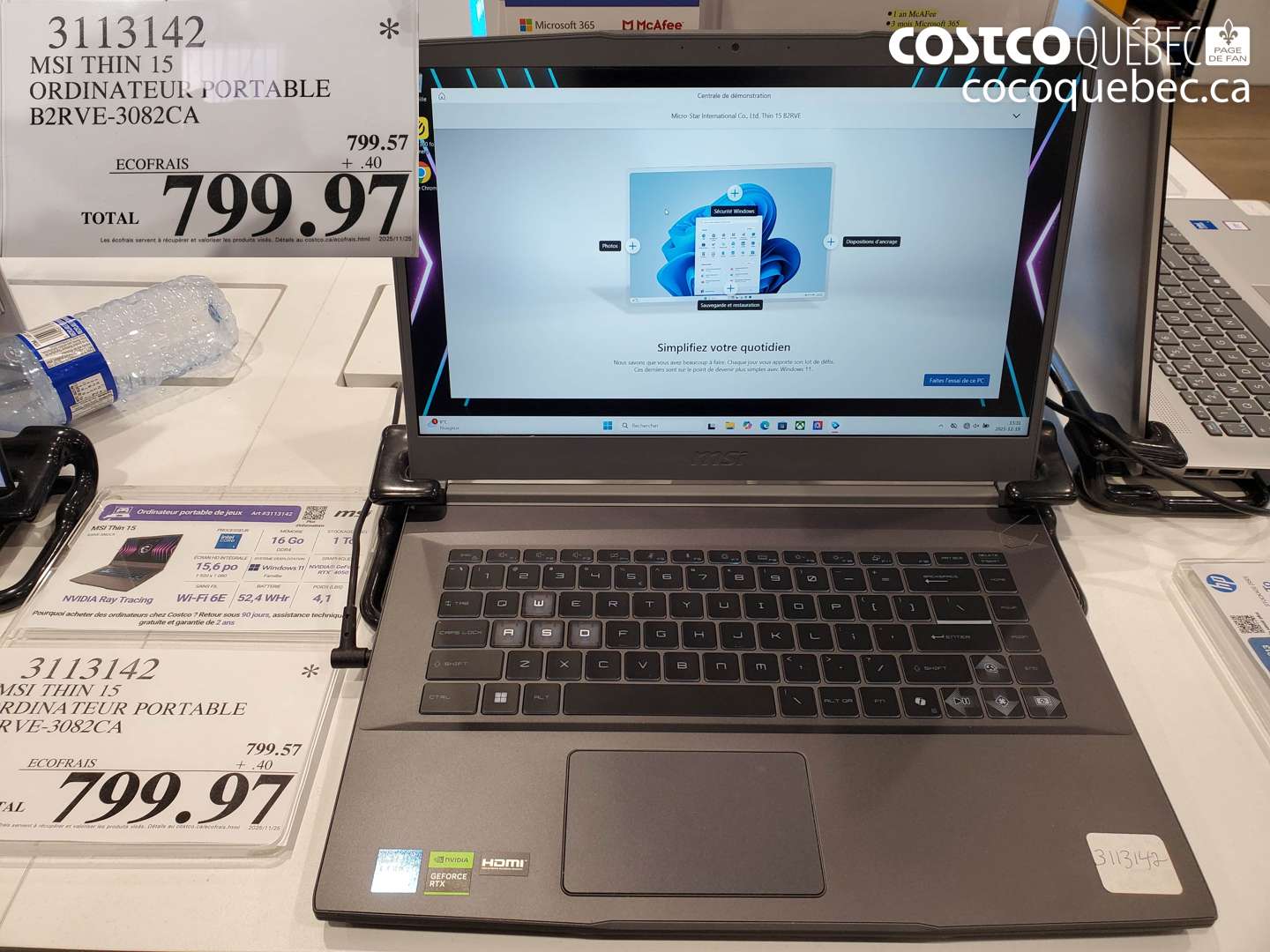 3113142 MSI THIN 15 ORDINATEUR PORTABLE B2RVE-3082CA $799.97