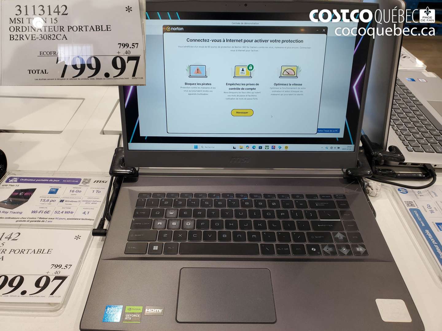 3113142 MSI TITAN 15 ORDINATEUR PORTABLE B2RVE-3082CA $799.97