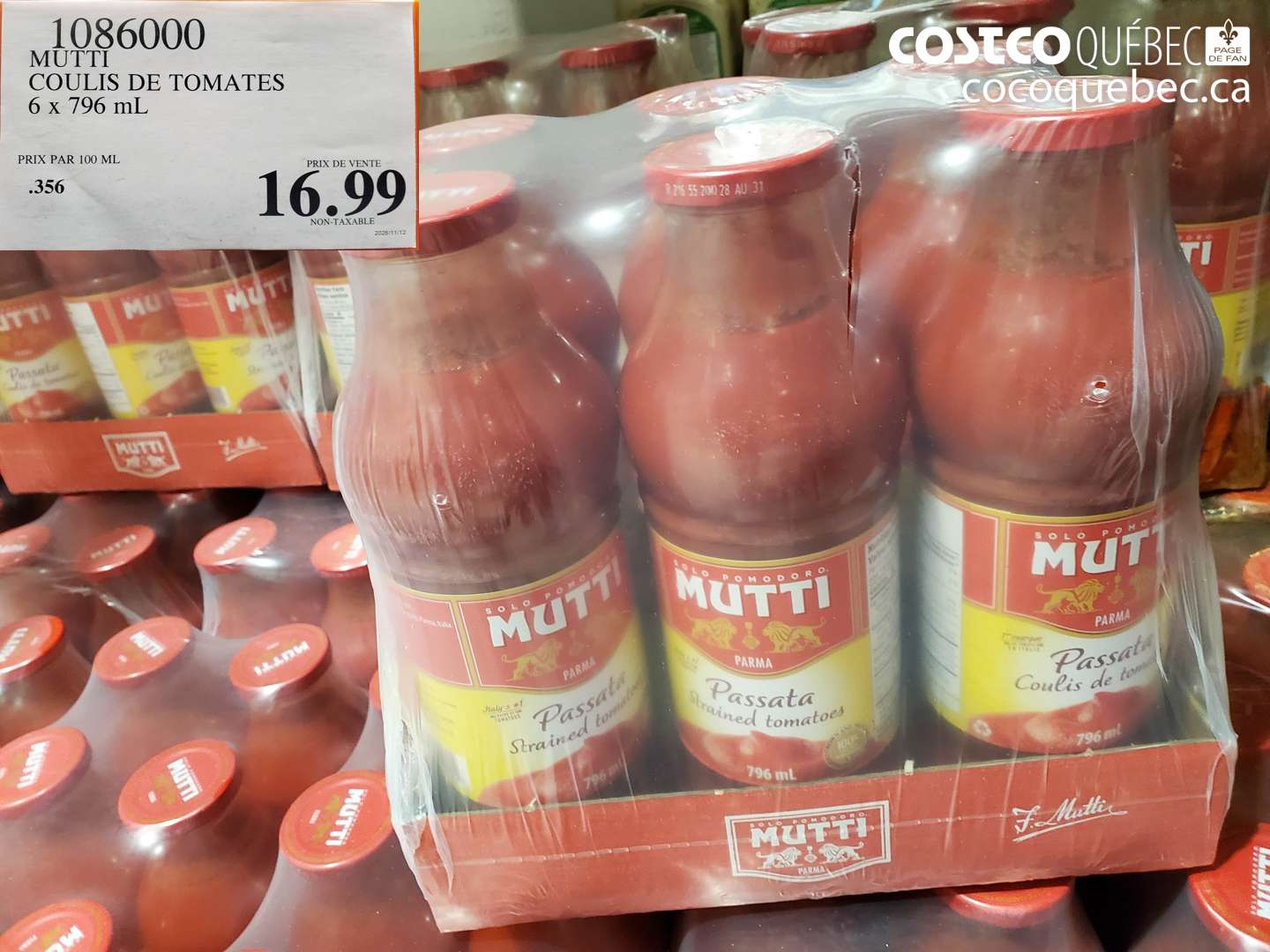 1086000 MUTTI COULIS DE TOMATES 6 x 796 ml $16.99