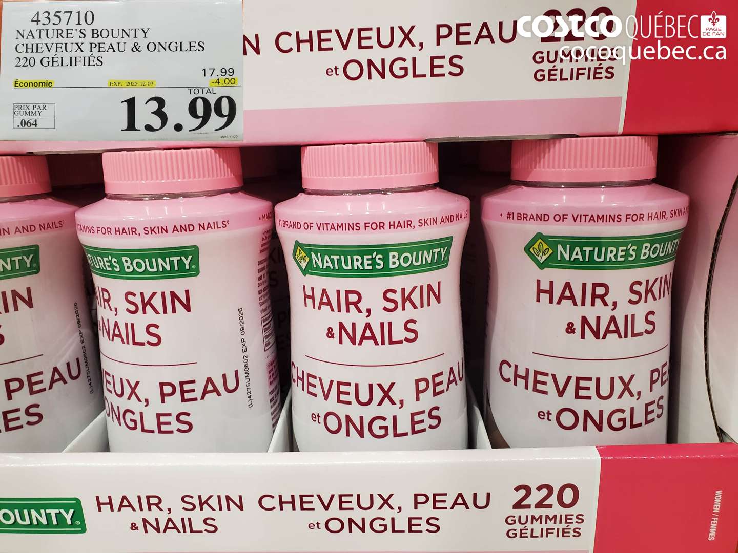 435710 NATURE'S BOUNTY CHEVEUX PEAU & ONGLES 220 GELIFIES ($4.00 INSTANT SAVINGS EXPIRES ON 2025-12-07) $13.99