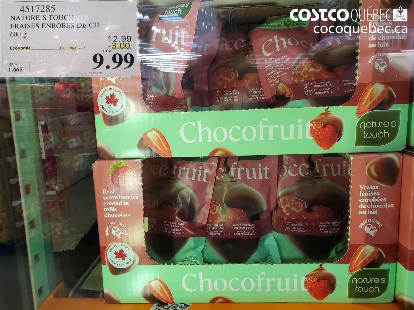 4517285 NATURE'S TOUCH FRAISES ENROBÉES DE CH 600 g ($3.00 INSTANT SAVINGS EXPIRES ON 2025-12-07) $9.99