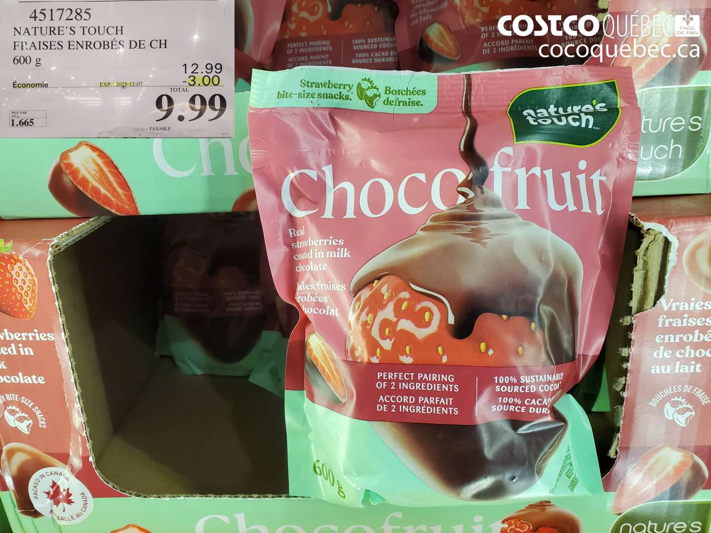 4517285 NATURE'S TOUCH FRAISES ENROBES DE CH 600 g  ($3.00 INSTANT SAVINGS EXPIRES ON 2025-12-07) $9.99