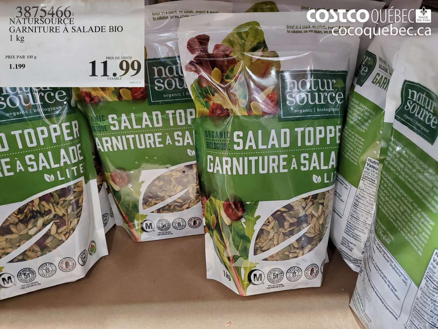 3875466 NATURSOURCE GARNITURE À SALADE BIO 1 kg $11.99