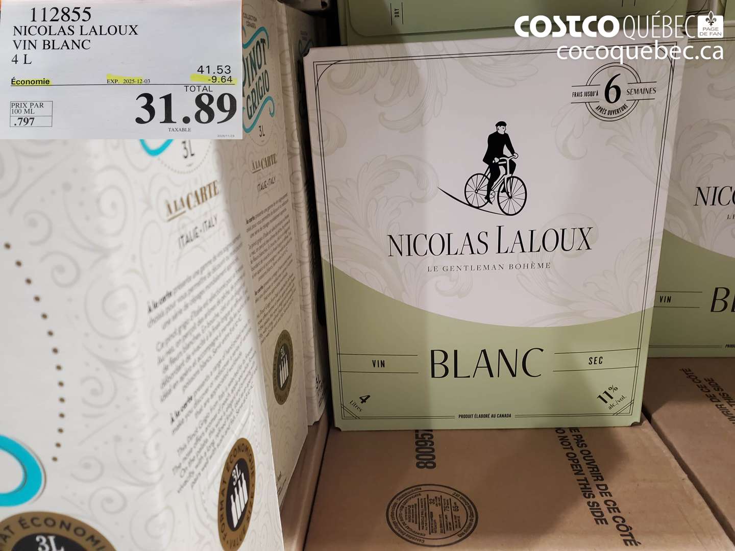 112855 NICOLAS LALOUX VIN BLANC 4L ($9.64 INSTANT SAVINGS EXPIRES ON 2025-12-03) $31.89
