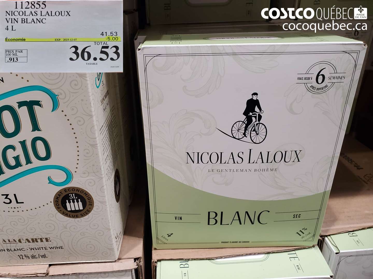 112855 NICOLAS LALOUX VIN BLANC 4 L ($5.00 INSTANT SAVINGS EXPIRES ON 2025-12-07) $36.53