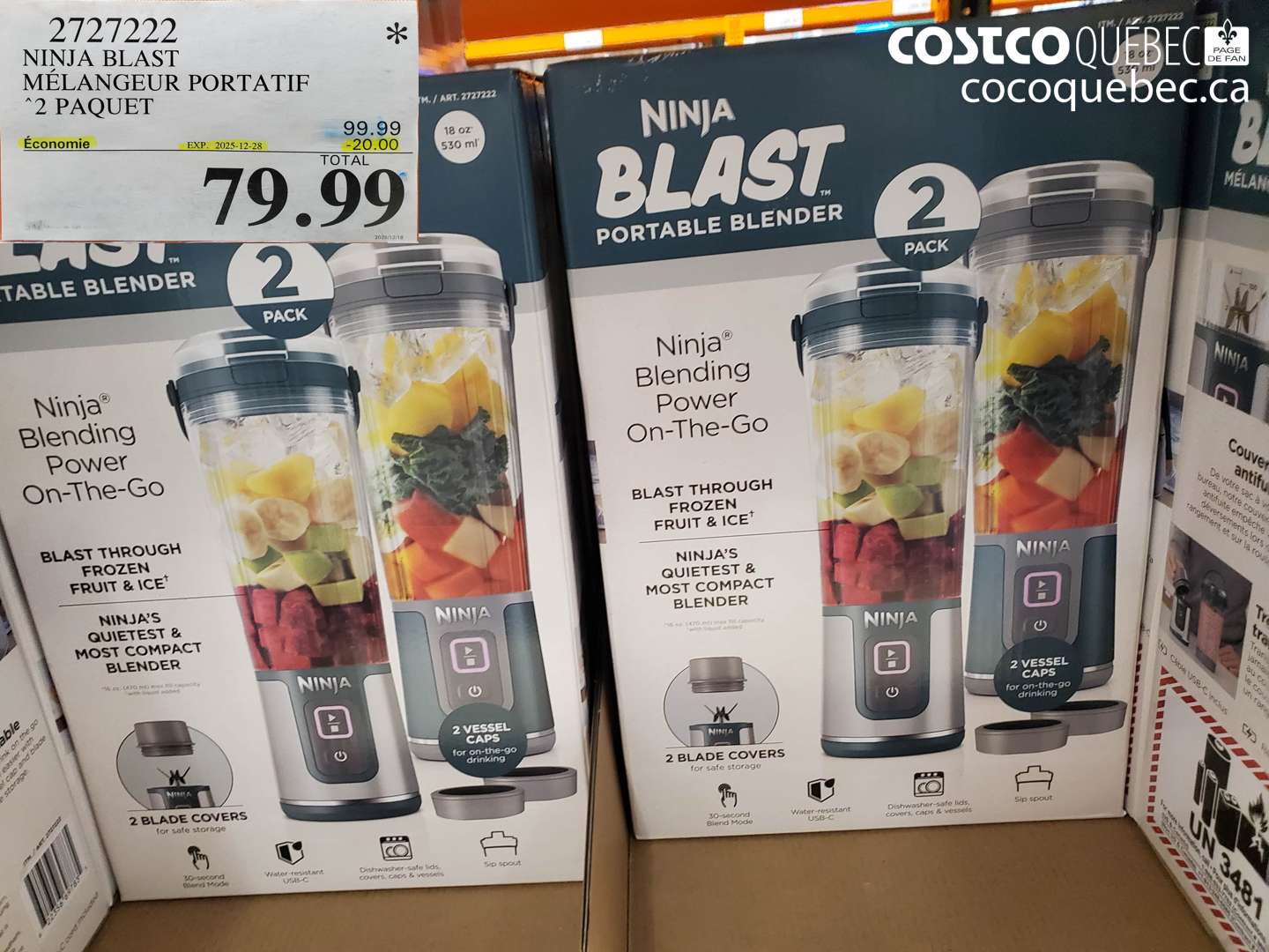 2727222 NINJA BLAST MÉLANGEUR PORTATIF 2 PAQUET ($20.00 INSTANT SAVINGS EXPIRES ON 2025-12-28) $79.99