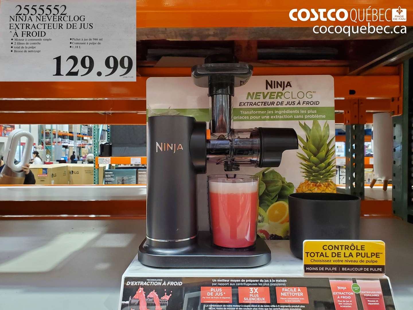 2555552 NINJA NEVERCLOG EXTRACTEUR DE JUS À FROID $129.99