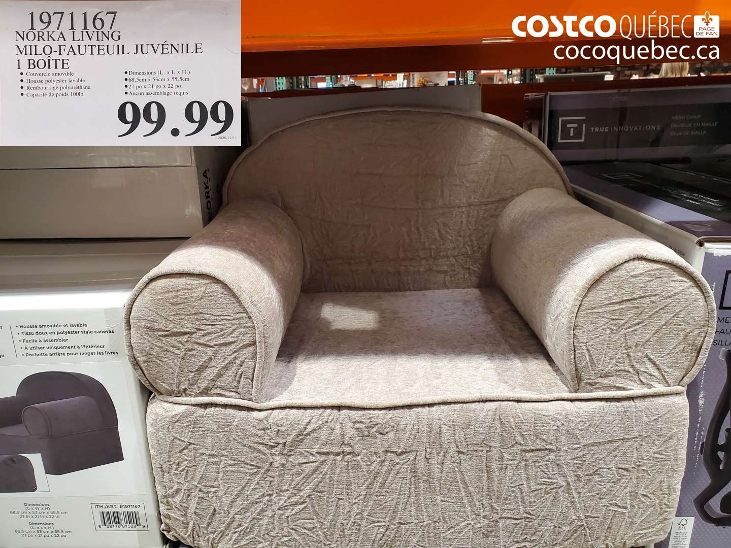 1971167 NORKA LIVING MILO-FAUTEUIL JUVÉNILE 1 BOÎTE $99.99