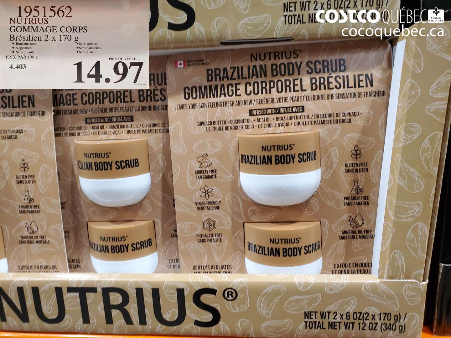 1951562 NUTRIUS GOMMAGE CORPS Brésilien 2 x 170 g $14.97