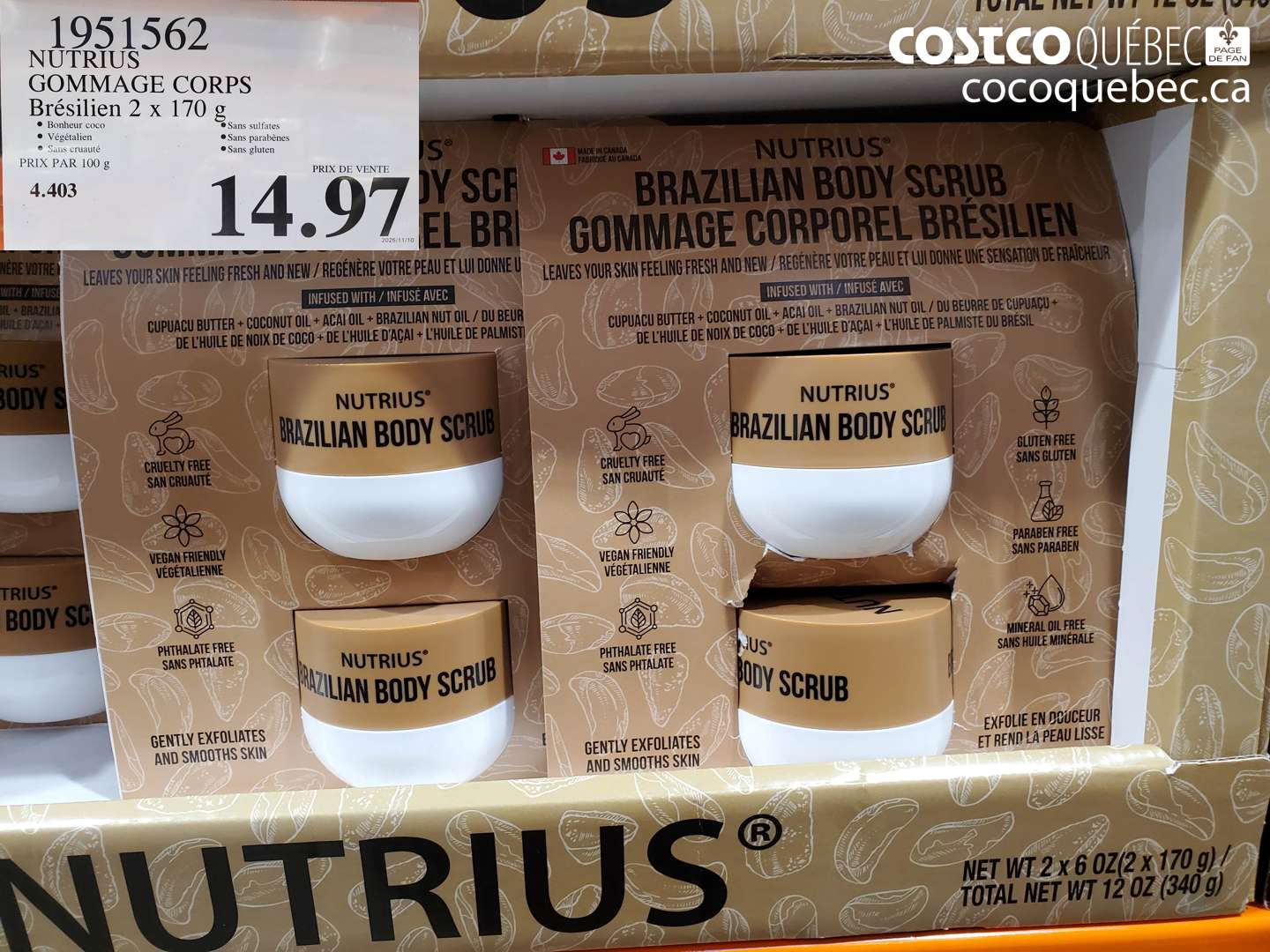 1951562 NUTRIUS GOMMAGE CORPS Brésilien 2 x 170 g $14.97