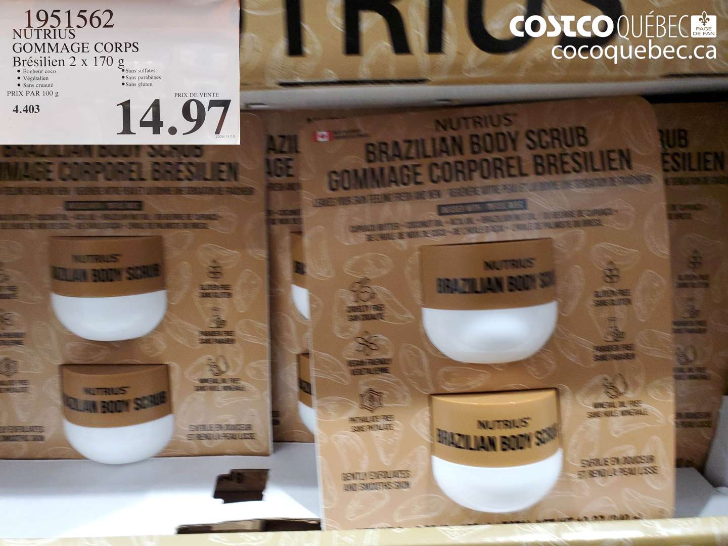 1951562 NUTRIUS GOMMAGE CORPS Brésilien 2 x 170 g $14.97