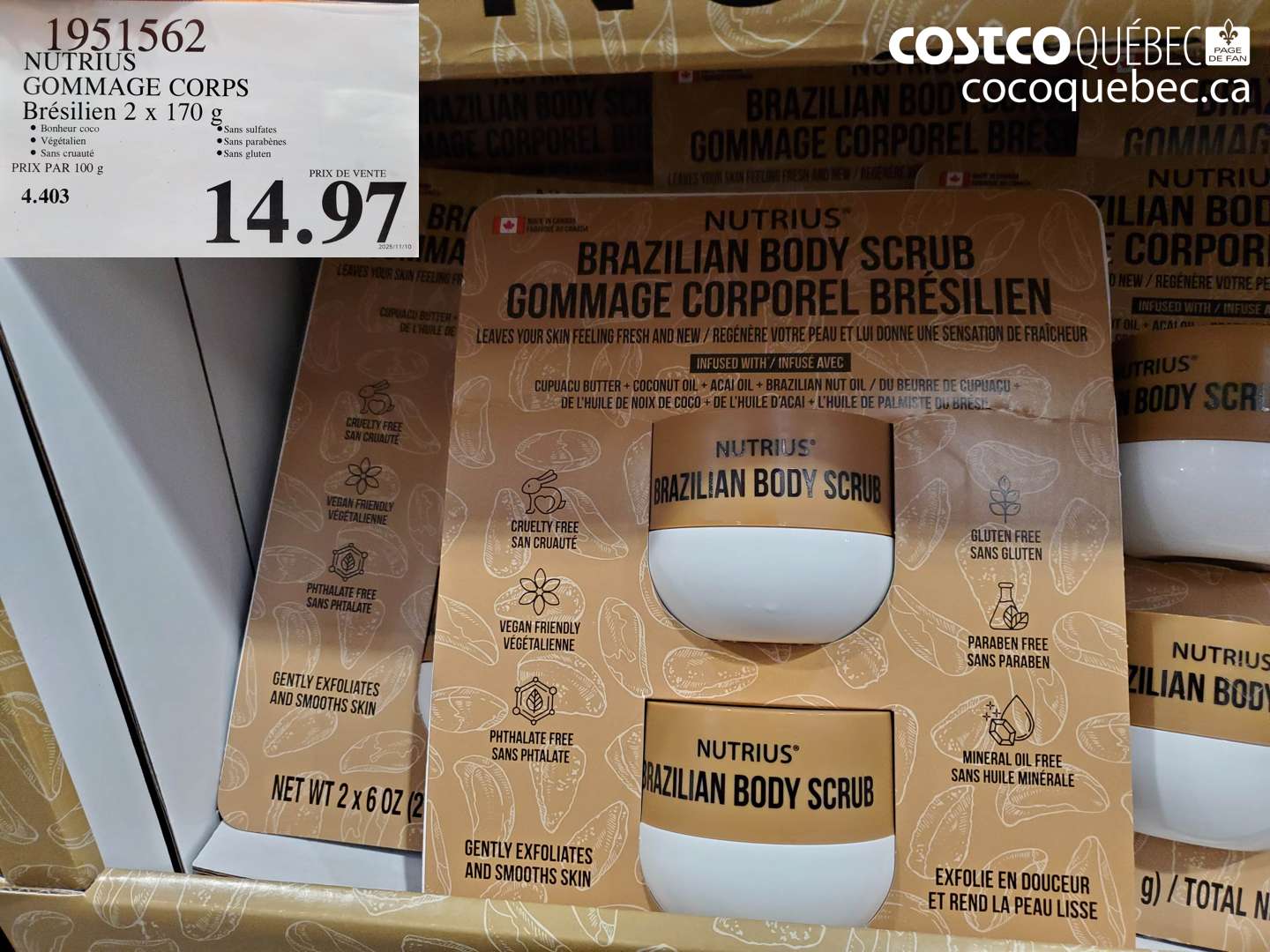 1951562 NUTRIUS GOMMAGE CORPS Brésilien 2 x 170 g $14.97