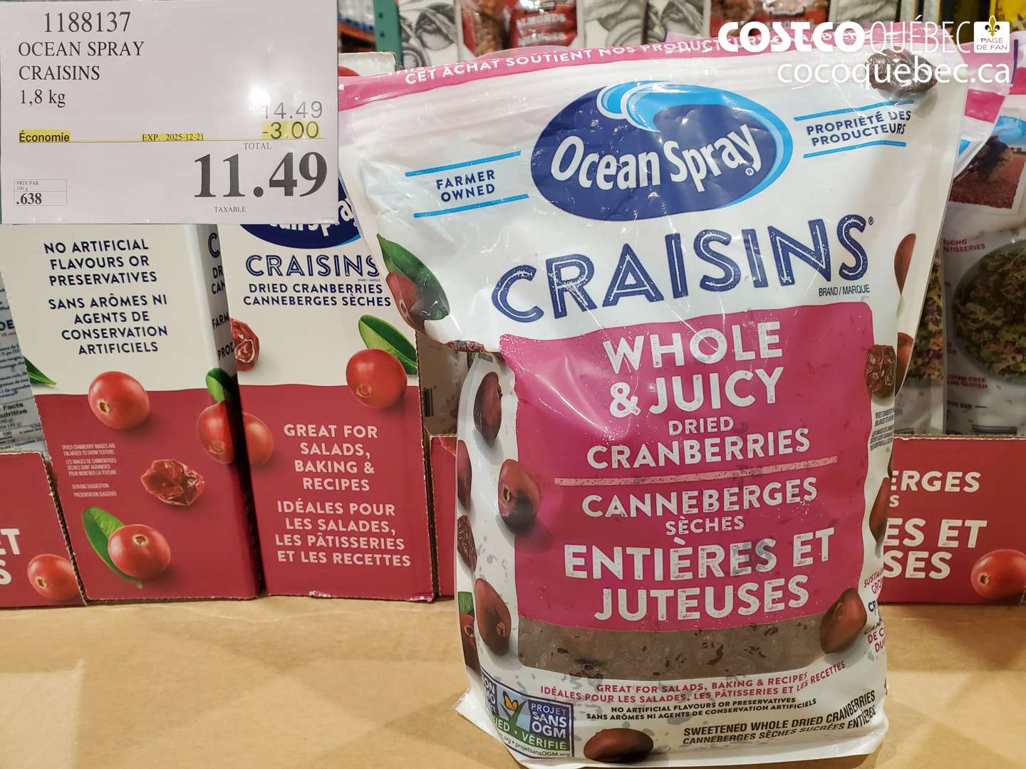 1188137 OCEAN SPRAY CRAISINS ($3.00 INSTANT SAVINGS EXPIRES ON 2025-12-21) $11.49